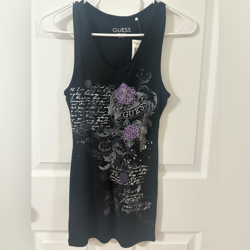 Guess Black Fitted Graphic Tank Top